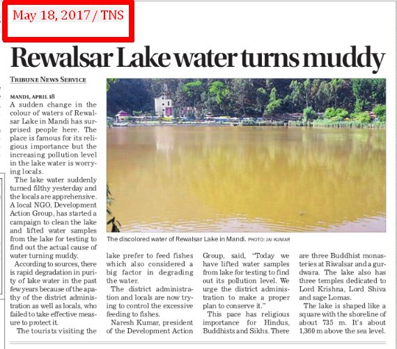 Rewalsar lake contamination