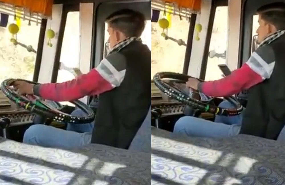 Bilaspur bus driver using mobile while driving j